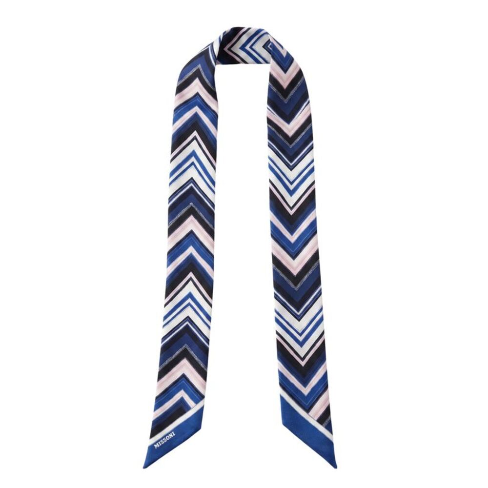 Missoni Navy Pink Classic Chevron Silk Ribbon Scarf